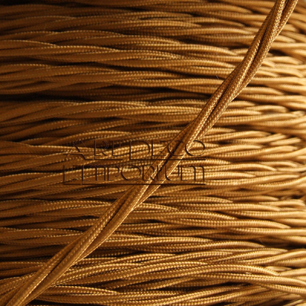 3 Meters Braided Cloth Twisted Wire Flex In Antique Gold 3core 3amp Double Insulated(TF050-100-ATG) by www.art-deco-emporium.co.uk