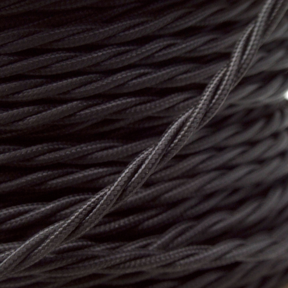 Braided Cloth Twisted Wire Flex In Black 3core 6amp Double Insulated(TF075-500-BLK) by www.art-deco-emporium.co.uk