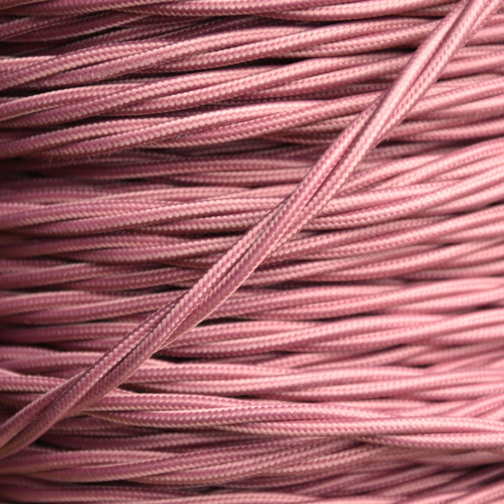 Braided Cloth Twisted Wire Flex In Old Dusky Pink 3core 6amp Double Insulated(TF075-100-PNK) by www.art-deco-emporium.co.uk