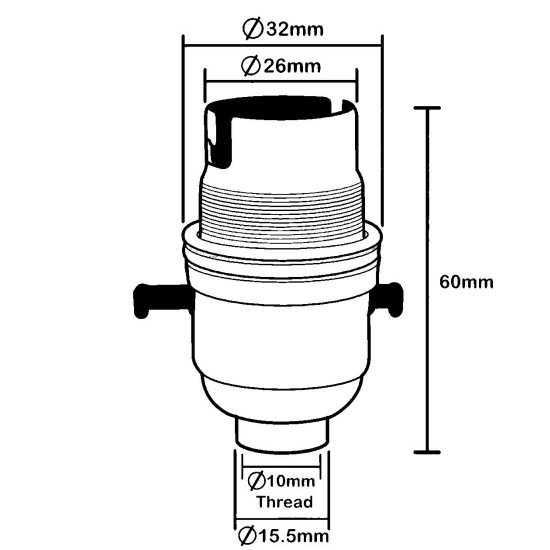 Switched Lampholder B22 Nickel Plated with Shade Ring, 10mm Threaded Entry