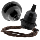 Black Bakelite Ceiling Pendant Kit and E27 Bulb Holder with Mocha Brown Flex