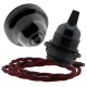 Black Bakelite Ceiling Pendant Kit and E27 Bulb Holder with Rich Burgundy Flex