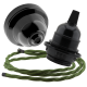 Black Bakelite Ceiling Pendant Kit and E27 Bulb Holder with Green Flex