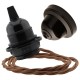 Pendant Kit with Brown Bakelite Ceiling Cup E27 Black Bakelite Lampholder and Bronze Flex