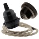 Pendant Kit with Brown Bakelite Ceiling cup E27 Black Bakelite Lampholder and Linen Flex