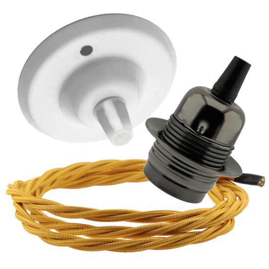 Ceiling Pendant Kit with White Rose and E27 Bronze Lampholder with Gold Flex